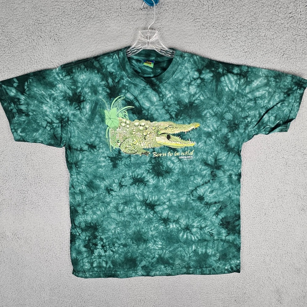 Rana Tropic Tee Shirt Mens 2XL Green Tie Dye Born to be Wild Crocodile Vintage